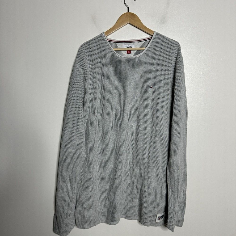 Tommy Hilfiger Sweater 2XL Mens Roll Neck Gray Cotton‎ Vtg 90s Y2k